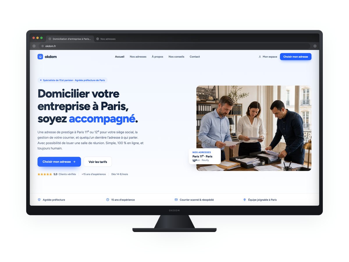 Site web Okdom - domiciliation d’entreprise à Paris